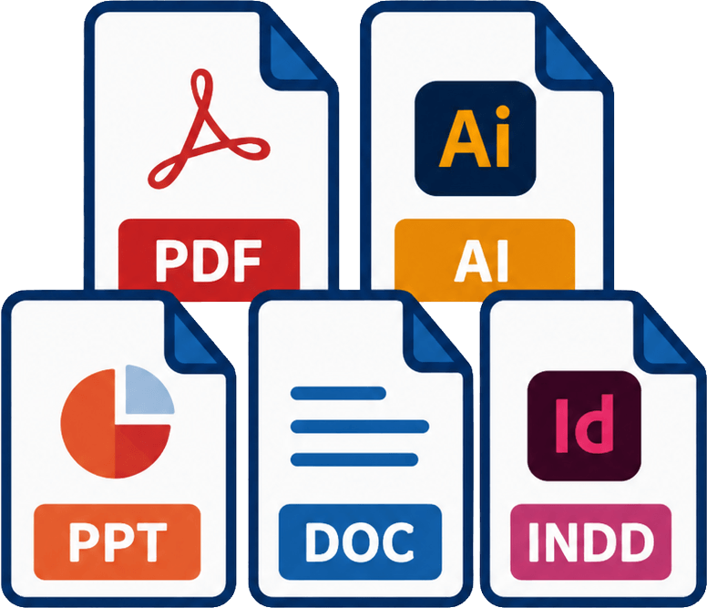 PDF・Illustrator・PowerPoint・Word・InDesignのデータ形式を表すアイコン