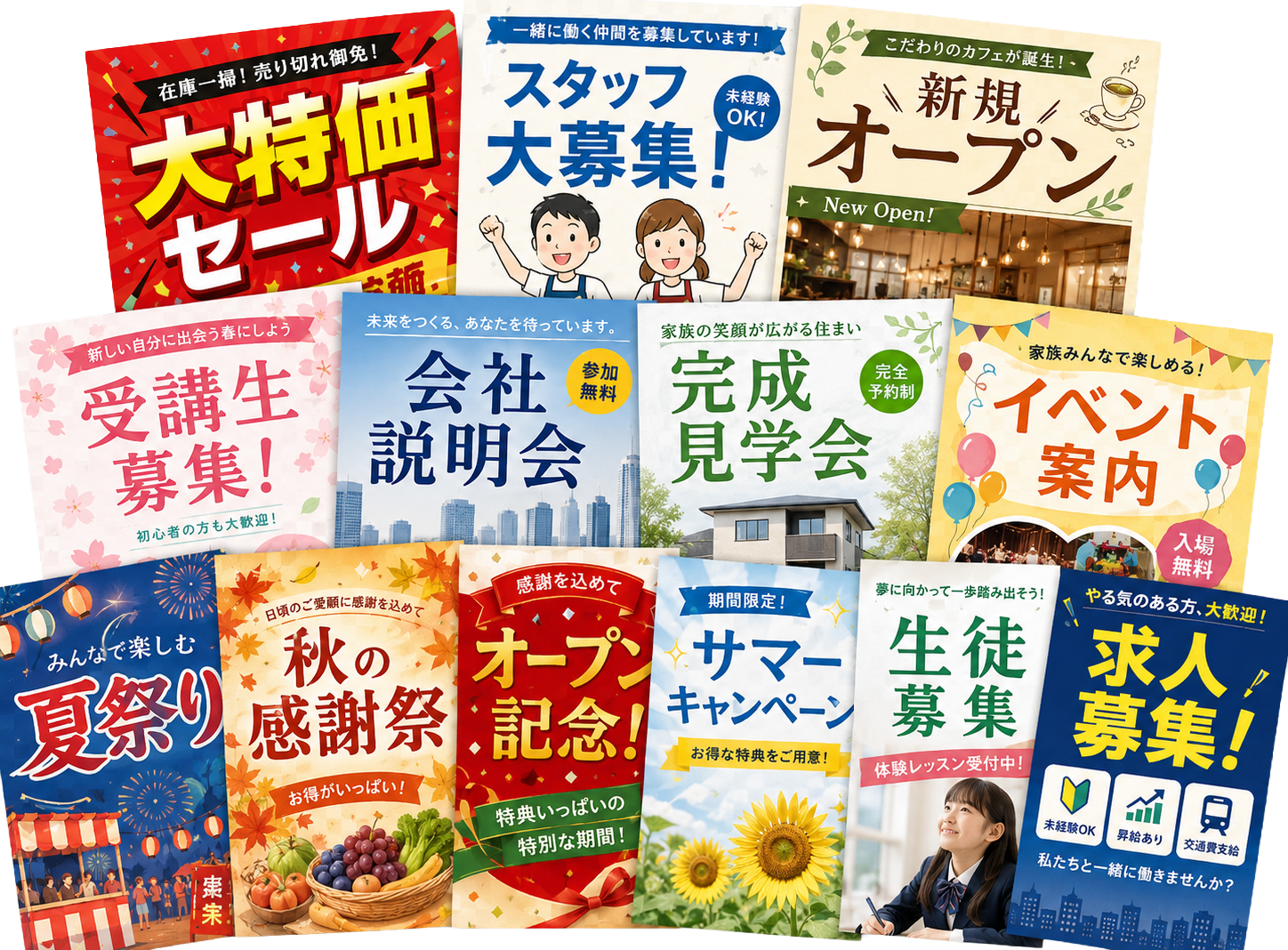さまざまなチラシ制作のイメージ