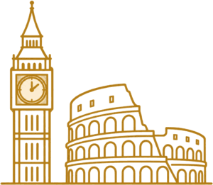 英語圏・欧州を表すゴールドの建築線画アイコン