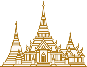 東南アジアを表すゴールドの寺院線画アイコン