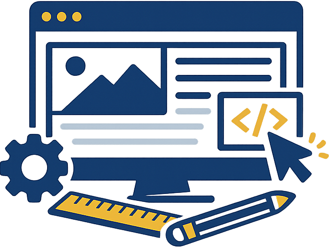 Web画面とデザインツールでWebサイト制作を表したアイコン