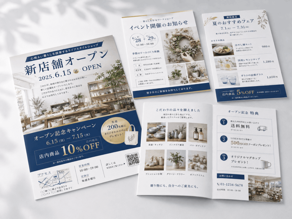 店舗告知やイベント案内チラシの制作イメージ