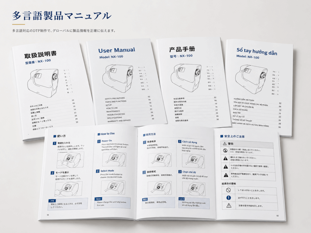 日本語・英語・中国語・ベトナム語の多言語製品マニュアル制作例