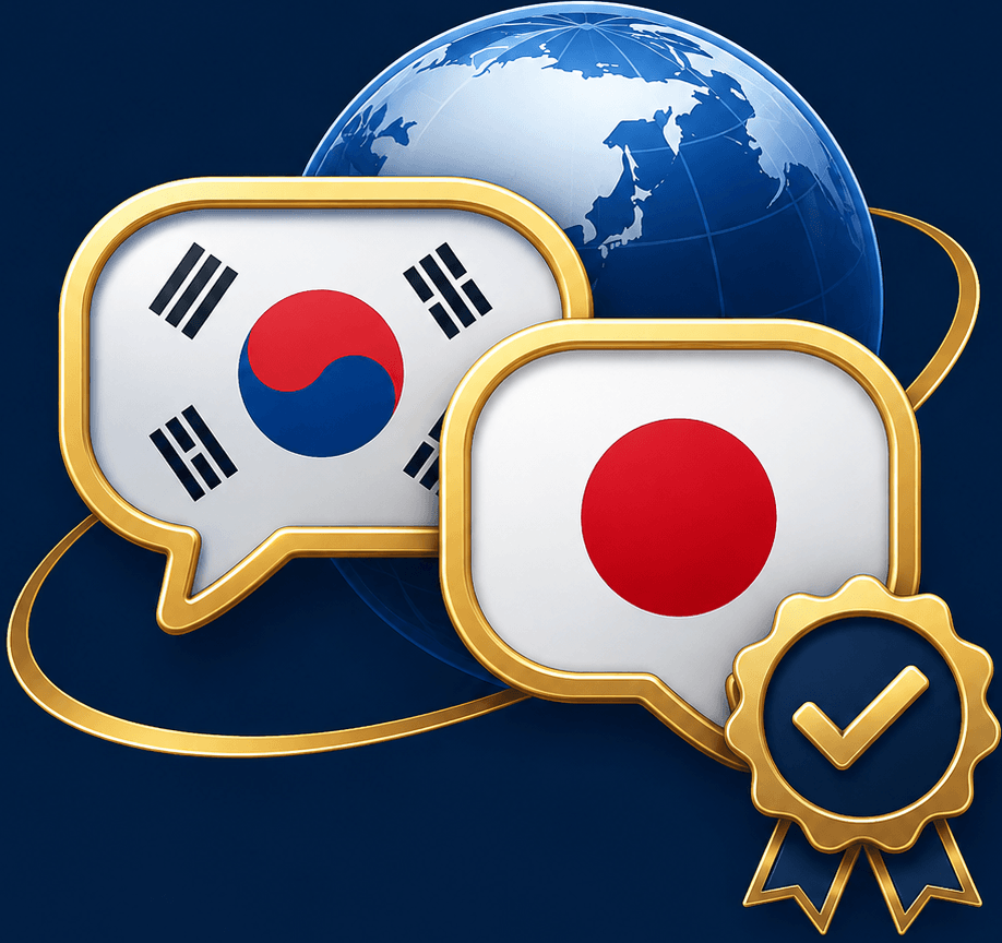 韓国語翻訳とネイティブチェック対応を表すアイコン