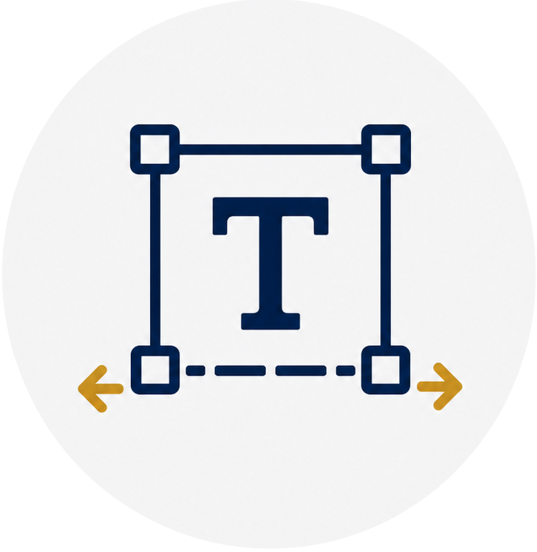 多言語DTPの文字量とレイアウト調整を表すアイコン