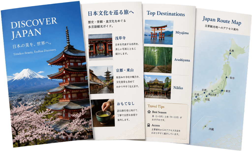観光パンフレットの多言語DTP制作例