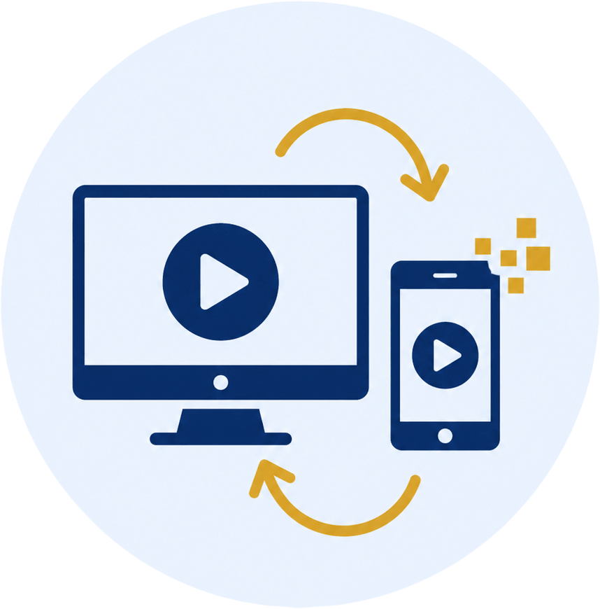 パソコンとスマートフォンの切り替えで動画サイズ変換を表したアイコン