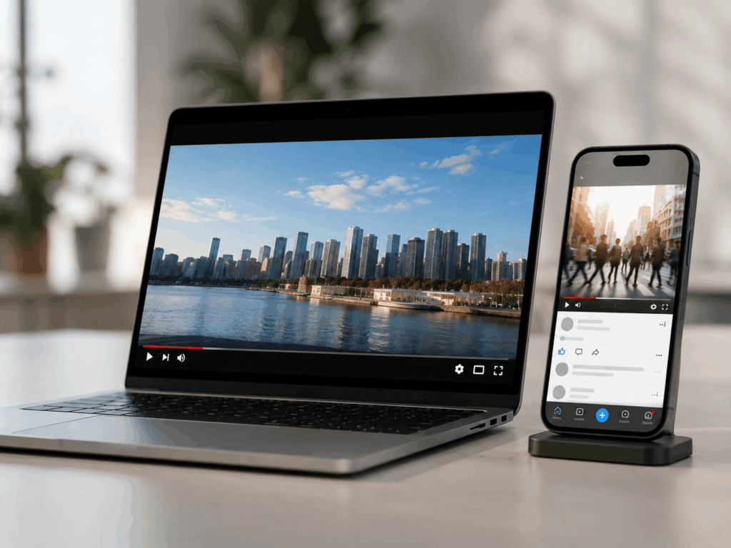 パソコンとスマートフォンで動画を視聴する画面