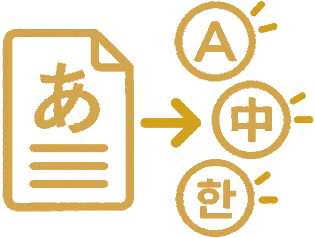 日本語から英語・中国語・韓国語への翻訳を表すアイコン