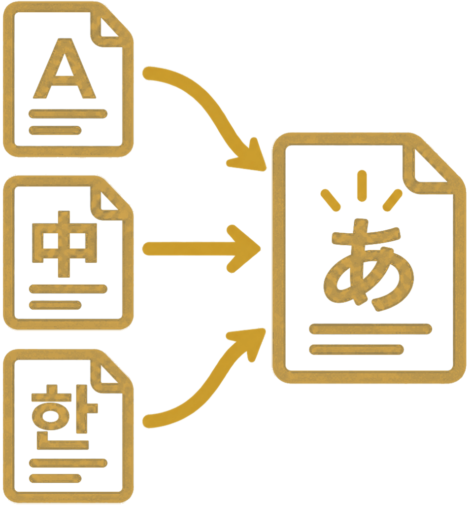 英語・中国語・韓国語から日本語への翻訳を表すアイコン