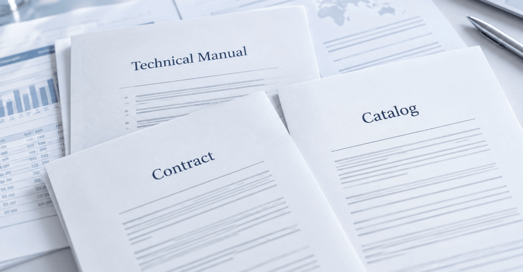 Technical Manual、Contract、Catalogの文書イメージ