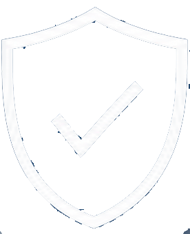 ISO27001認証を表す白色の盾とチェックマークのアイコン