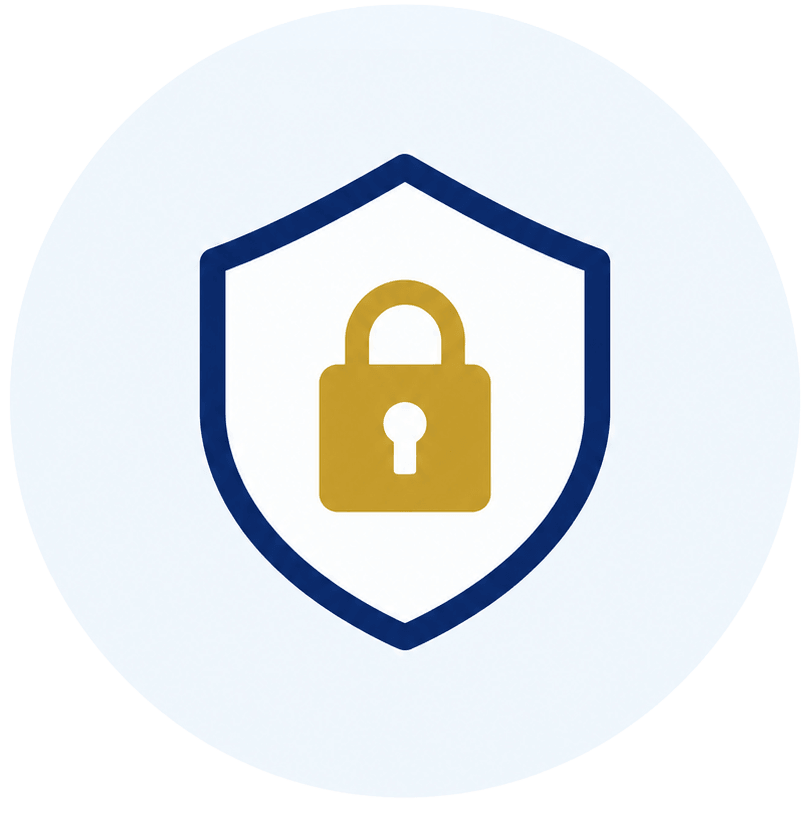 ISO 27001認証取得を表す盾と鍵のアイコン